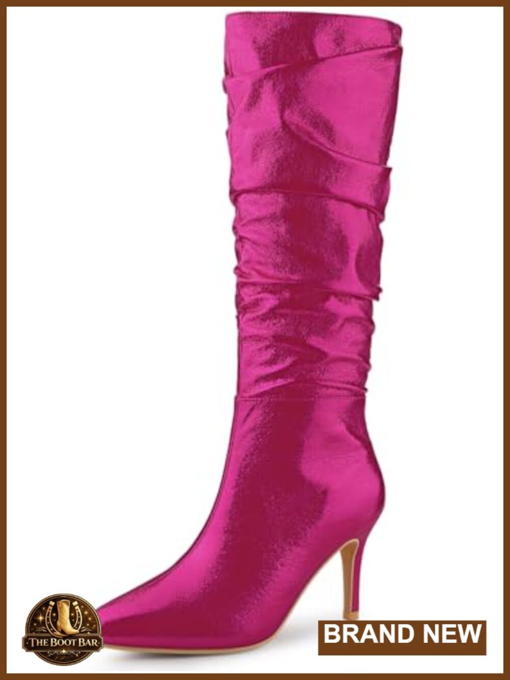 Faux Leather Pointed Toe Slouch Stiletto Heel Knee High Boots